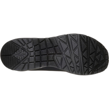 Women's Wide Fit Skechers 73690 Uno Stand On Air Walking Street Wear Trainers - Black/Black